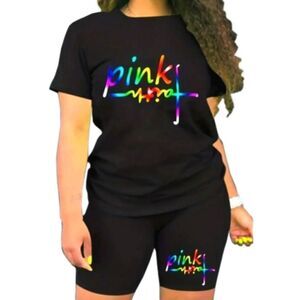 2pc pink faith tee and short set sz.Small